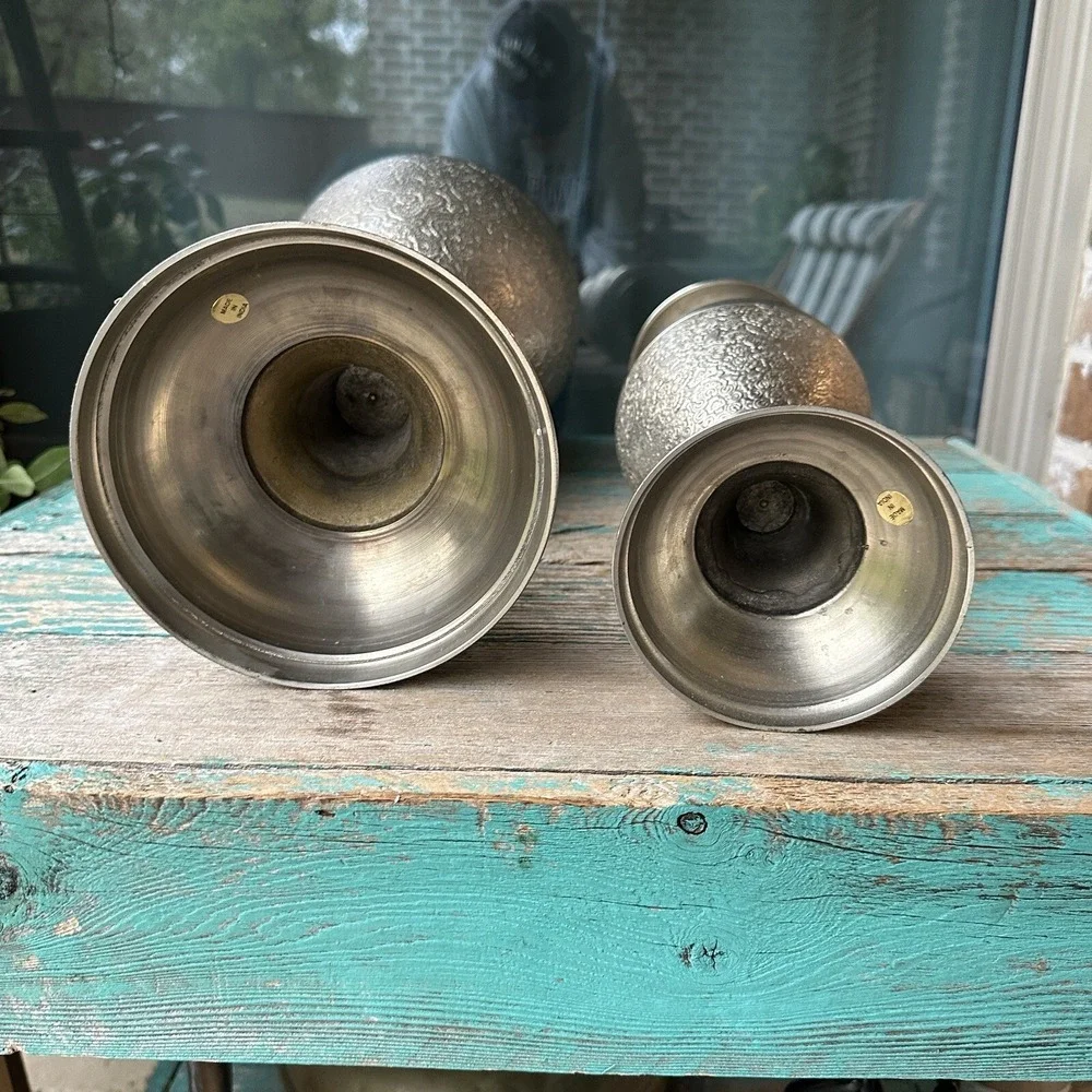VTG Ornate Vases India Persian Middle‎ East Nickel Brass 14-24 Inch Two Item Set